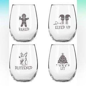 NWT, Set of 4, Holiday novelty stemless wine glasses